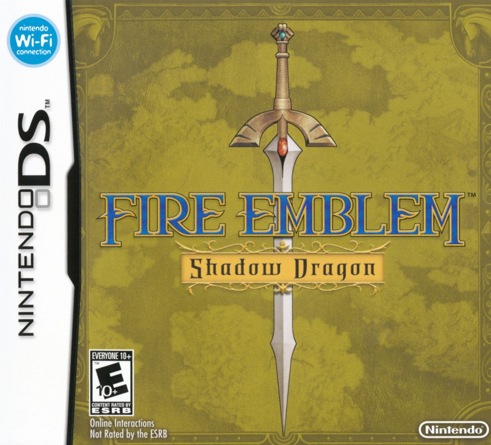 Fire Emblem Shadow Dragon cartridge for the Nintendo DS featuring turn based tactical RPG gameplay with grid based battles character progression and story driven missions as Prince Marth fights to save the kingdom cover art