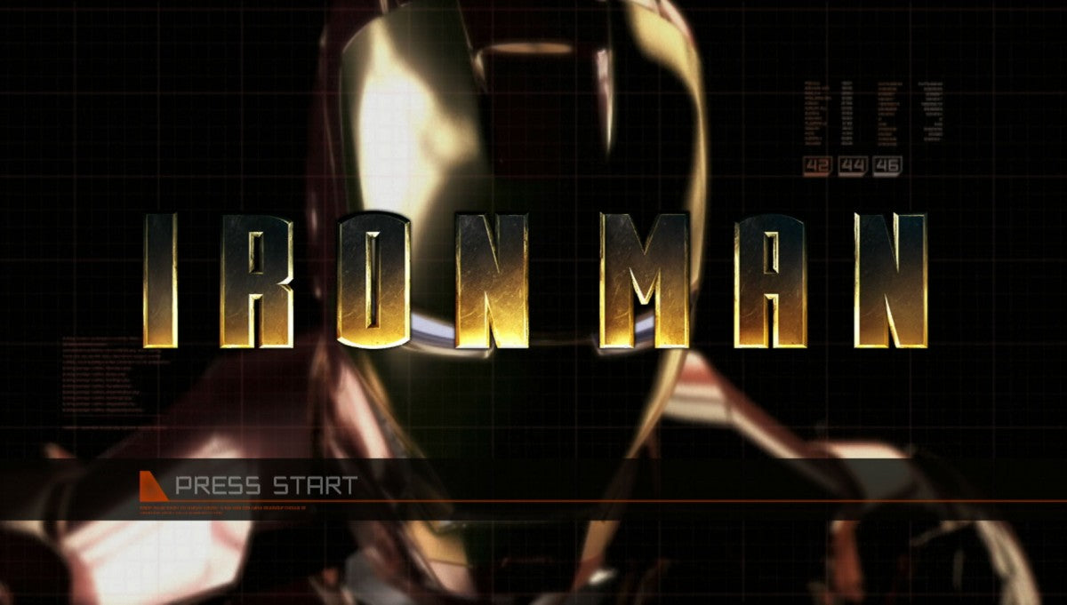 Iron Man title screen for Playstation 3 super-hero game. 