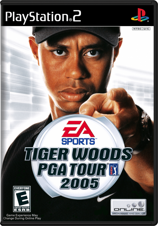 Tiger Woods PGA Tour 2005 – PlayStation 2 (PS2) video game cover image, golf sports simulation.