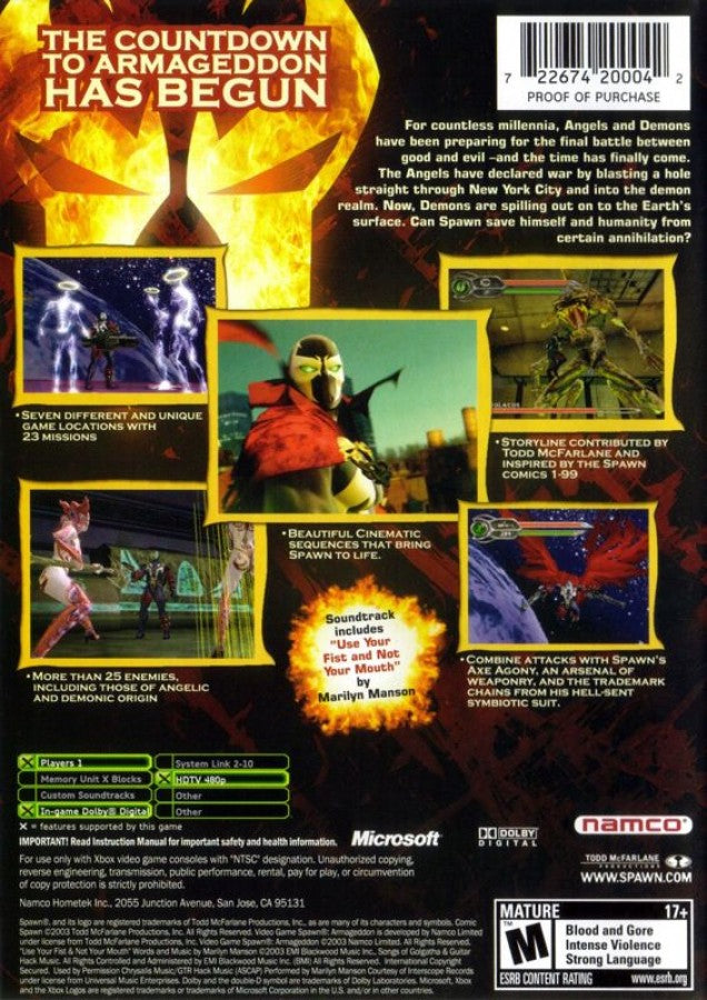 Spawn: Armageddon – Xbox mature action adventure game back cover art