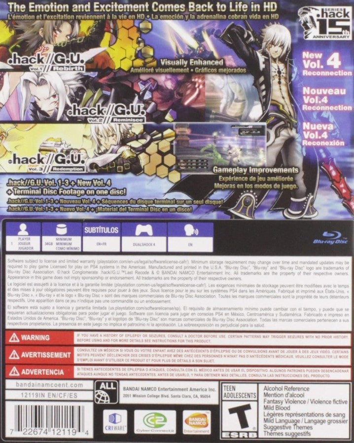 .hack//G.U. Last Recode back of case for PlayStation 4 (PS4) action RPG remaster collection