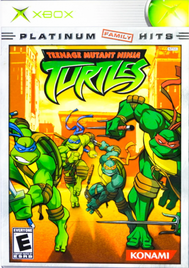 Teenage Mutant Ninja Turtles TMNT Platinum Hits Xbox classic arcade beat em up game four player cooperative brawler featuring Leonardo Donatello Michelangelo Raphael and villains Shredder Krang front cover