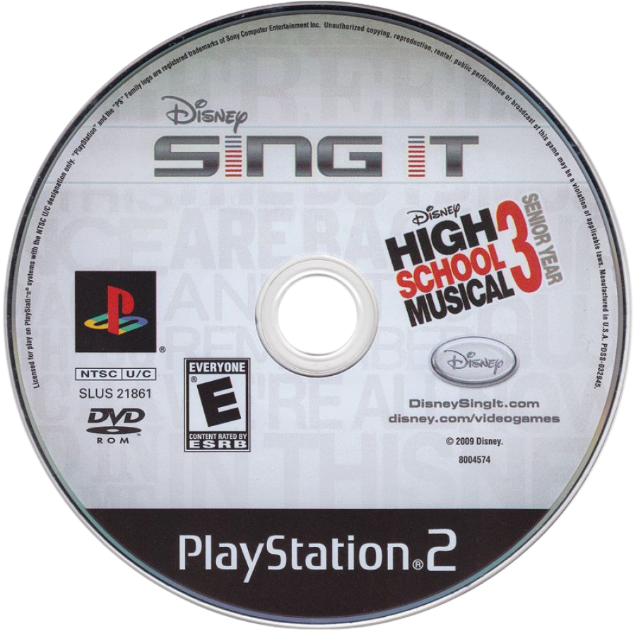 Disney Sing It: High School Musical 3: Senior Year disc for PlayStation 2 (PS2) karaoke music rhythm video game based on High School Musical 3: Senior Year