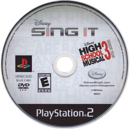 Disney Sing It: High School Musical 3: Senior Year disc for PlayStation 2 (PS2) karaoke music rhythm video game based on High School Musical 3: Senior Year