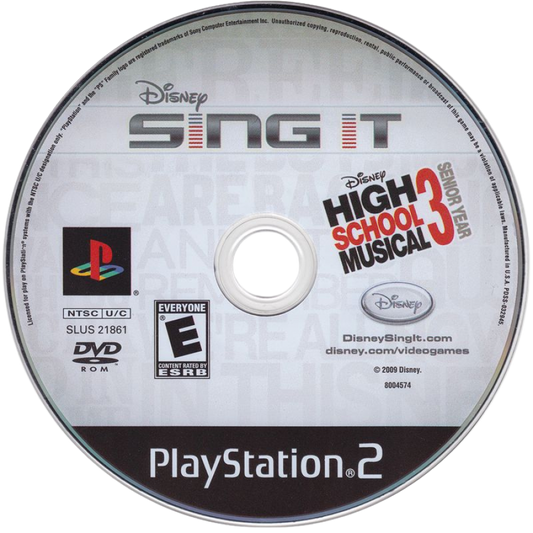 Disney Sing It: High School Musical 3: Senior Year disc for PlayStation 2 (PS2) karaoke music rhythm video game based on High School Musical 3: Senior Year