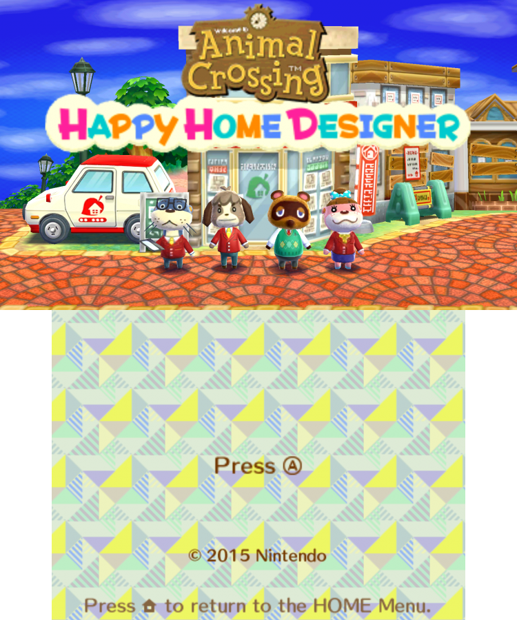Animal Crossing: Happy Home Designer home screen for Nintendo 3DS (3DS) life simulation video game