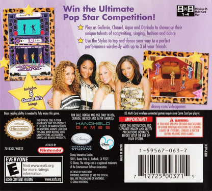 Cheetah Girls: Pop Star Sensations back of case for Nintendo DS (DS) music rhythm adventure video game