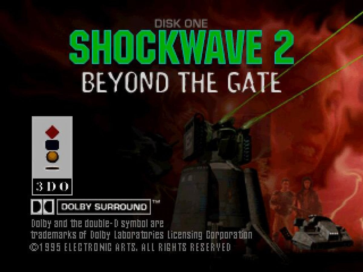 Shock Wave 2: Beyond the Gate title screen for Panasonic 3DO (3DO) sci-fi flight combat video game