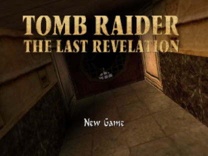 Tomb Raider The Last Revelation title screen PlayStation 1 (PS1) video game, action adventure, exploration and puzzle solving, classic Lara Croft title  