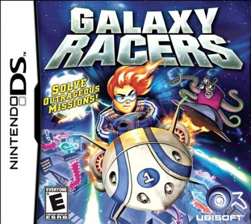 Galaxy Racers for Nintendo DS, cover image for an arcade racing video game with sci-fi vehicles, fast-paced tracks, power-ups, and competitive gameplay