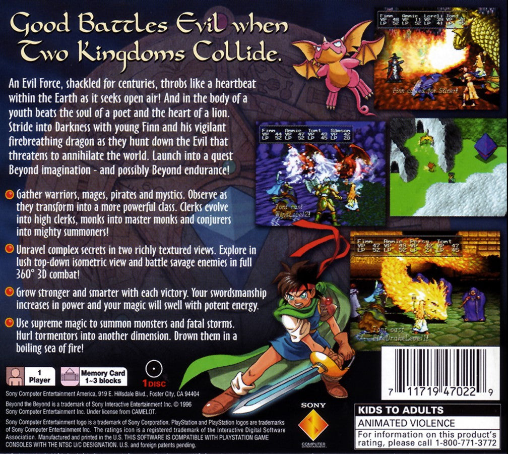 Beyond the Beyond retro fantasy role-playing RPG game for PlayStation 1 (PS1) back of case