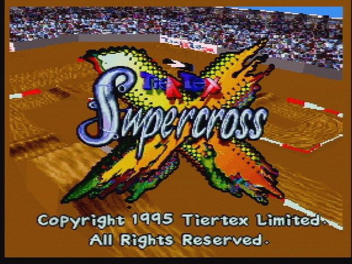 Supercross 3D Atari Jaguar JAG for motocross racing video game fans featuring off road motorcycle racing dirt tracks jumps ramps obstacles challenging courses competing riders high speed action and classic Atari Jaguar gameplay collectible retro gaming appeal gameplay
