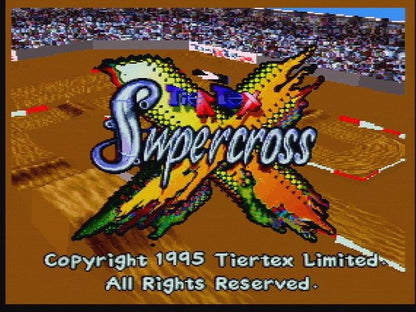 Supercross 3D Atari Jaguar JAG for motocross racing video game fans featuring off road motorcycle racing dirt tracks jumps ramps obstacles challenging courses competing riders high speed action and classic Atari Jaguar gameplay collectible retro gaming appeal gameplay