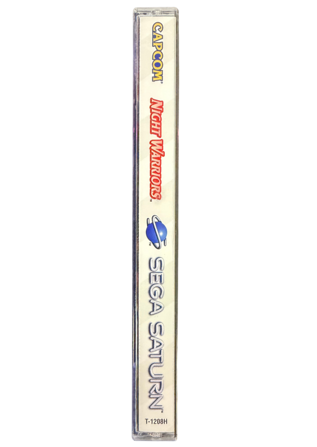 Night Warriors Darkstalkers Revenge Sega Saturn SS for fighting video game fans featuring supernatural characters fast paced arcade combat special moves combo attacks unique fighting styles colorful gothic environments multiplayer battles and classic Capcom arcade gameplay collectible retro Sega Saturn gaming appeal side of case