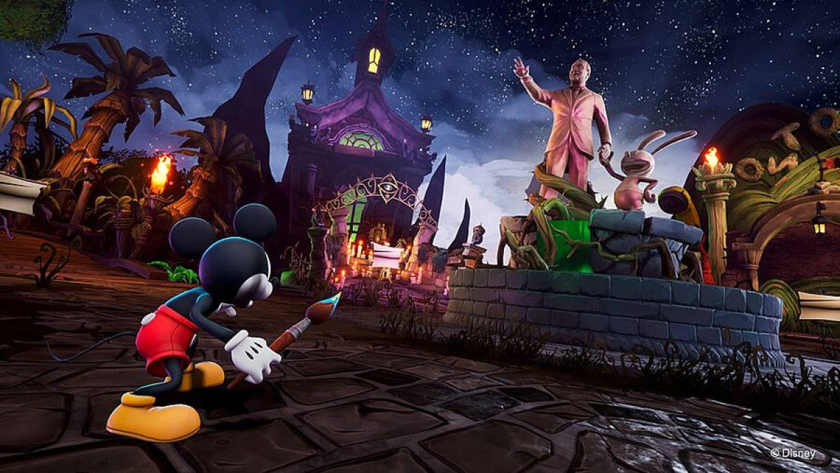 Disney Epic Mickey: Rebrushed – Xbox Series X (XSX) gameplay for 3D platformer featuring Mickey Mouse in a magical world of forgotten Disney characters