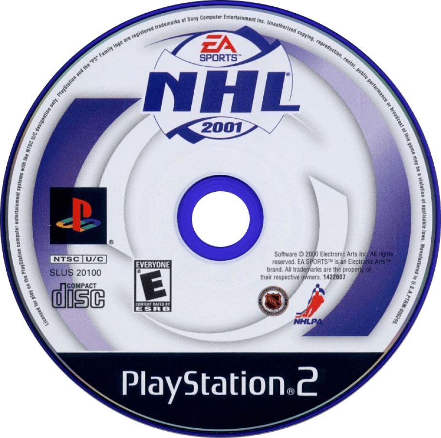 NHL 2001 – PlayStation 2 (PS2) video game disc, ice hockey simulation.