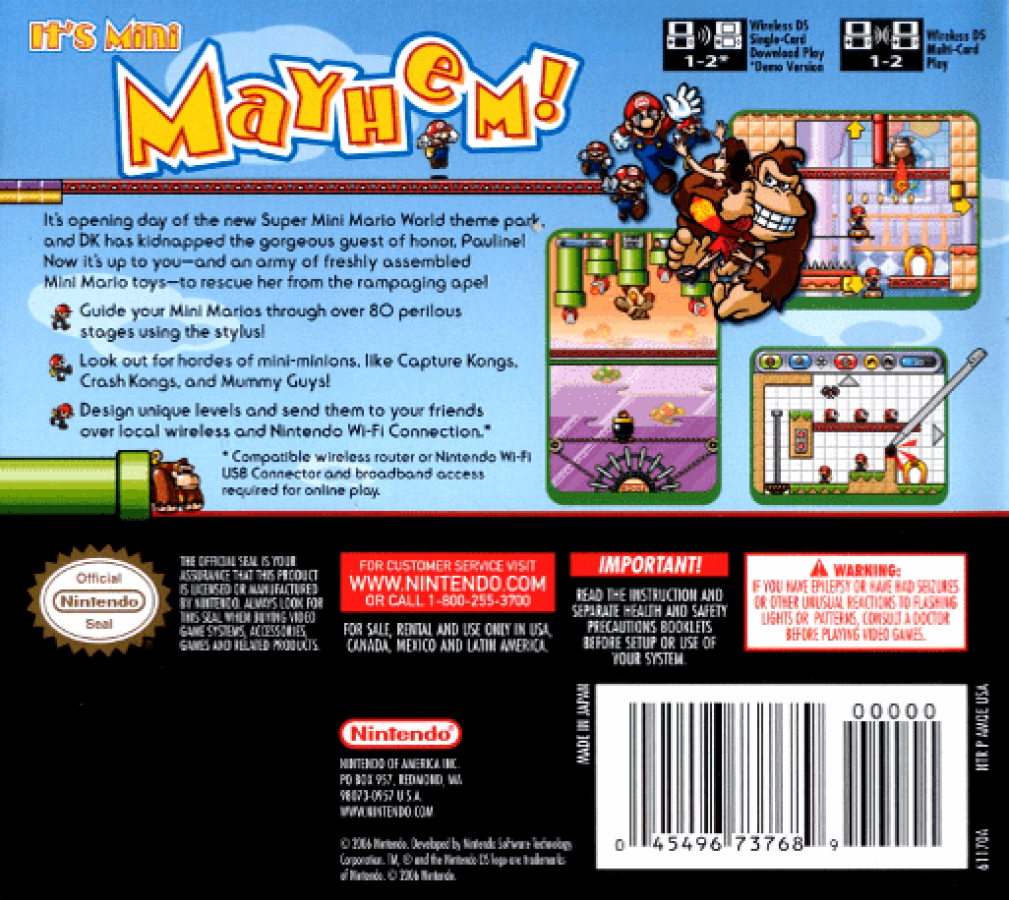 Mario vs. Donkey Kong 2: March of the Minis back of case for Nintendo DS (DS) puzzle platforming video game