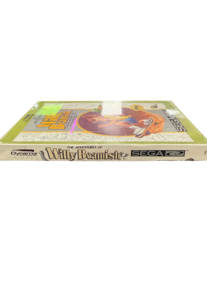 Willy Beamish Sega CD sealed for graphic adventure video game fans featuring cartoon comedy storytelling interactive environments puzzle solving mischievous adventures colorful characters and classic Sierra On-Line gameplay factory sealed collectible Sega CD gaming appeal side view of box