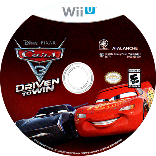 Cars 3: Driven to Win disc art for Nintendo Wii U (WiiU) video game