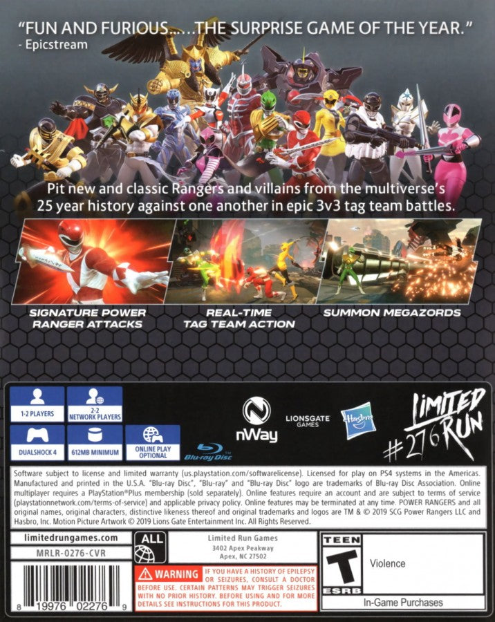 Power Rangers: Battle for the Grid – PlayStation 4 (PS4) video game back of case, competitive fighting game