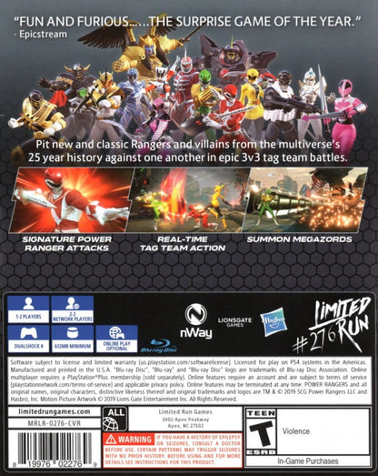 Power Rangers: Battle for the Grid – PlayStation 4 (PS4) video game back of case, competitive fighting game