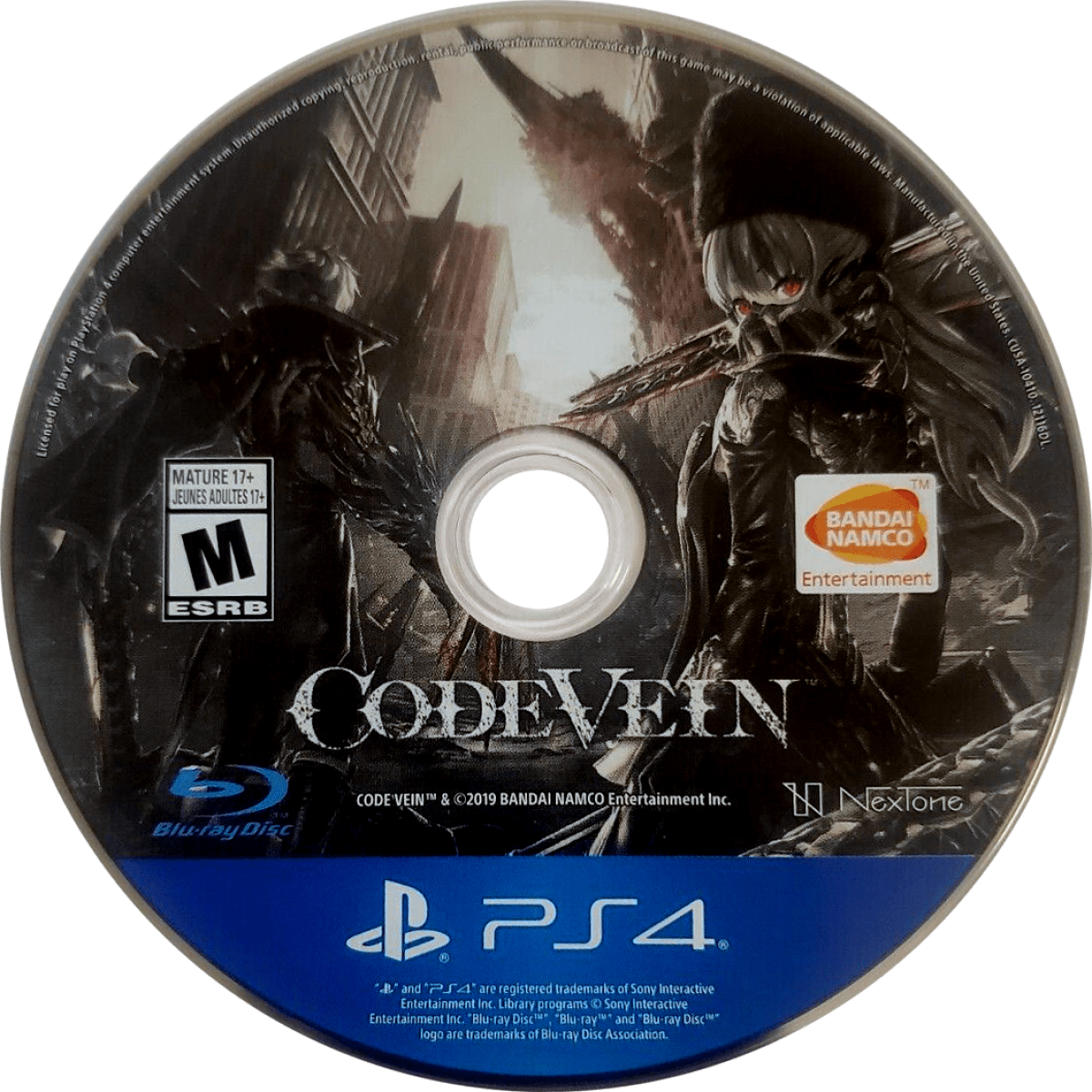 Code Vein disc cover art for PlayStation 4 (PS4) video game. 