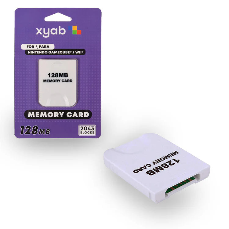 XYAB brand 128MB memory card compatible with Nintendo GameCube and Wii consoles for saving game progress and data