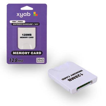 XYAB brand 128MB memory card compatible with Nintendo GameCube and Wii consoles for saving game progress and data