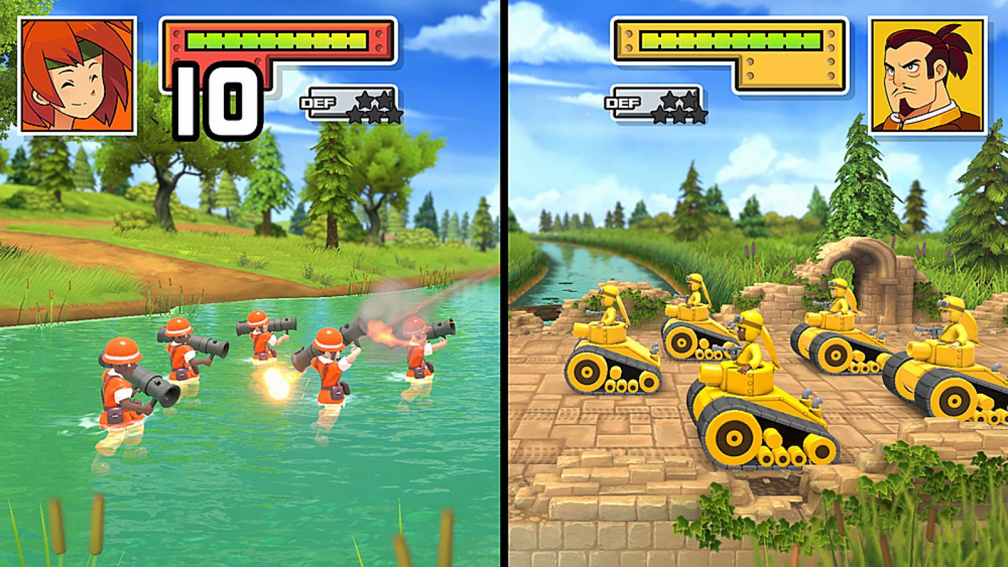 Advance Wars 1+2: Re‑Boot Camp gameplay for Nintendo Switch (NS) featuring remastered tactical strategy gameplay, commanding armies across grid‑based battlefields with updated visuals and classic campaigns.