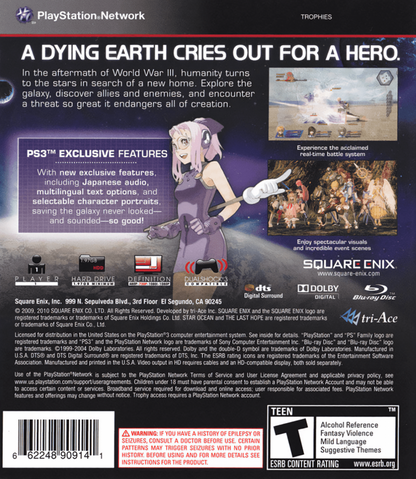 Star Ocean: The Last Hope International back cover art for PlayStation 3 (PS3) video game