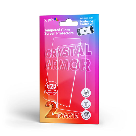 Crystal Armor 2 pack tempered glass screen protector for Nintendo Switch 2 scratch resistant HD clear protective film anti fingerprint bubble free installation durable screen guard for gaming console