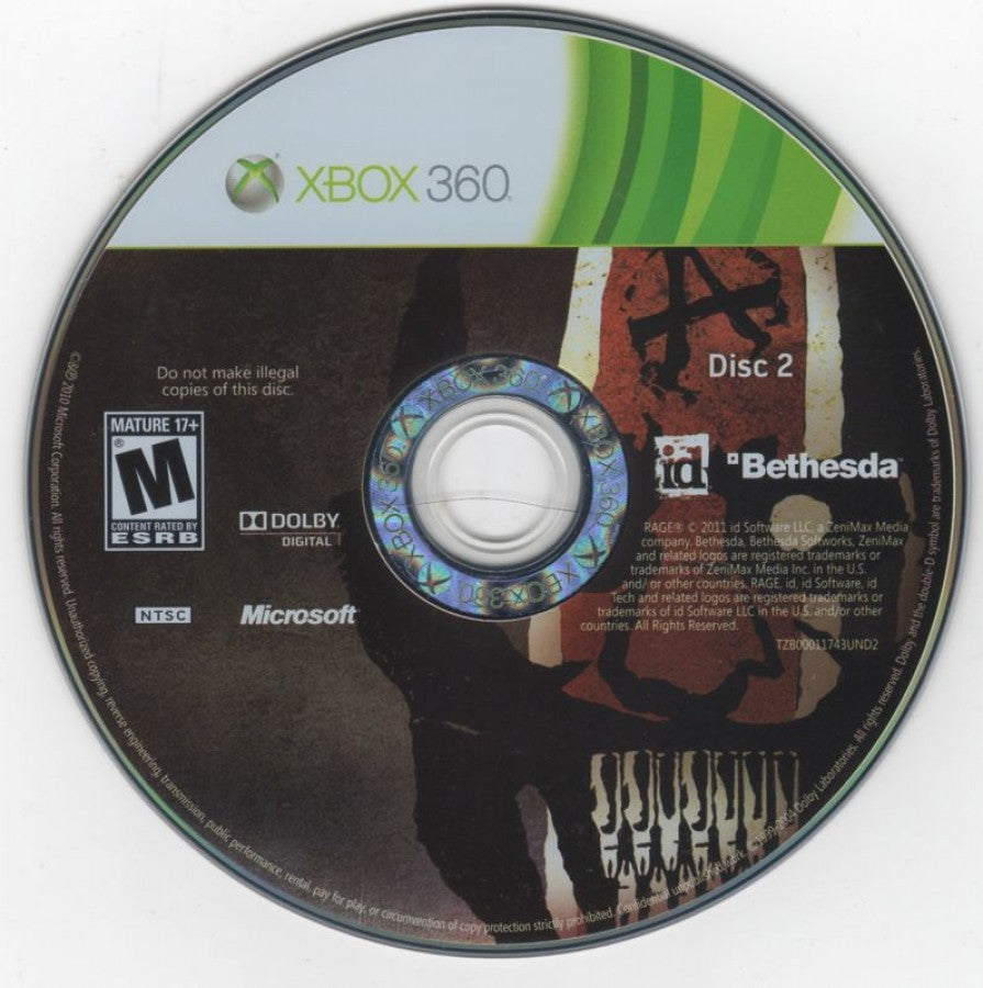 Rage disc 2 for Xbox 360 (X360) post-apocalyptic first-person shooter video game