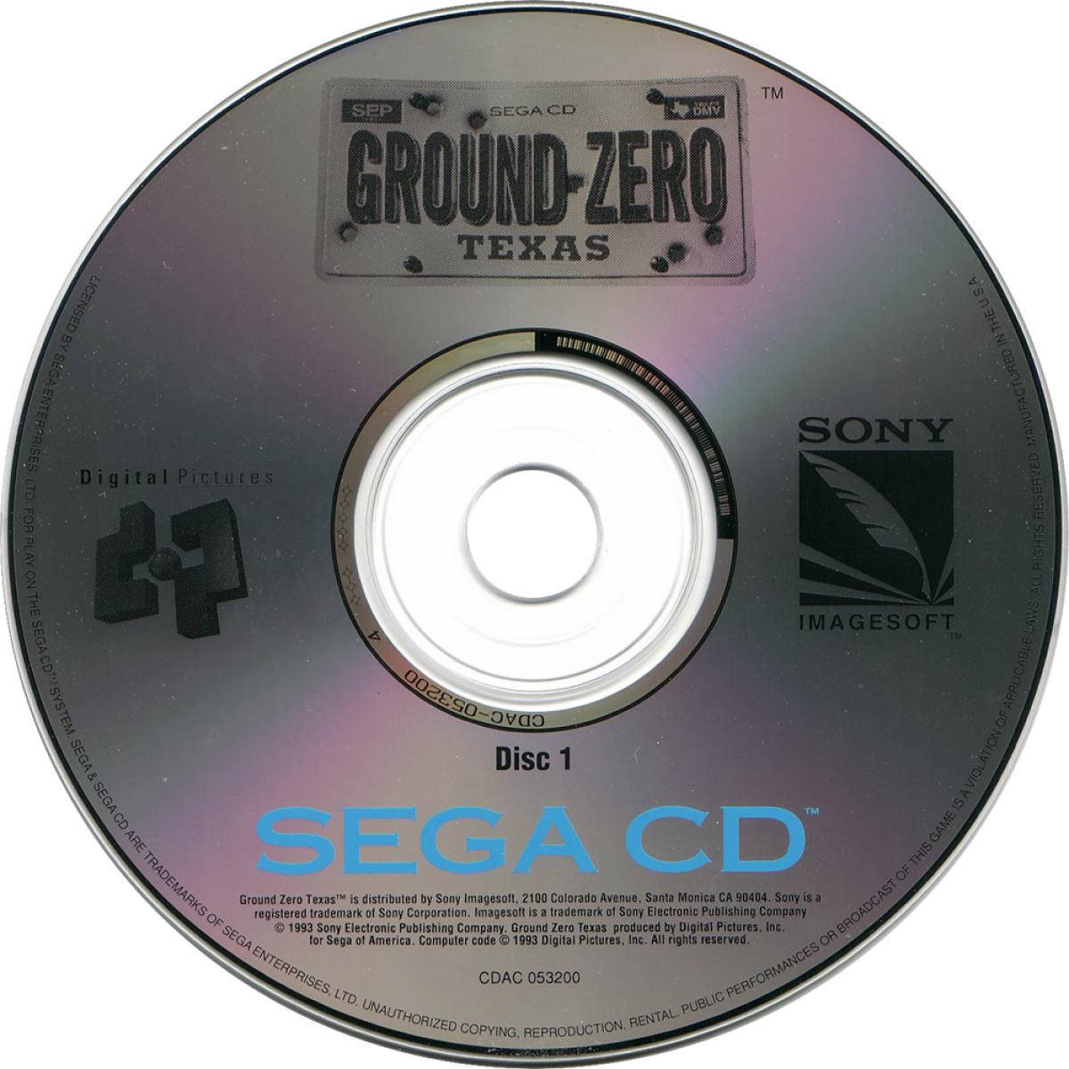 Ground Zero Texas Sega CD FMV light gun action video game featuring live-action Western-themed shootouts fast-paced gunfights enemy outlaws first-person shooting gameplay branching action scenes challenging missions and classic Sega CD gameplay collectible retro gaming appeal disc 1