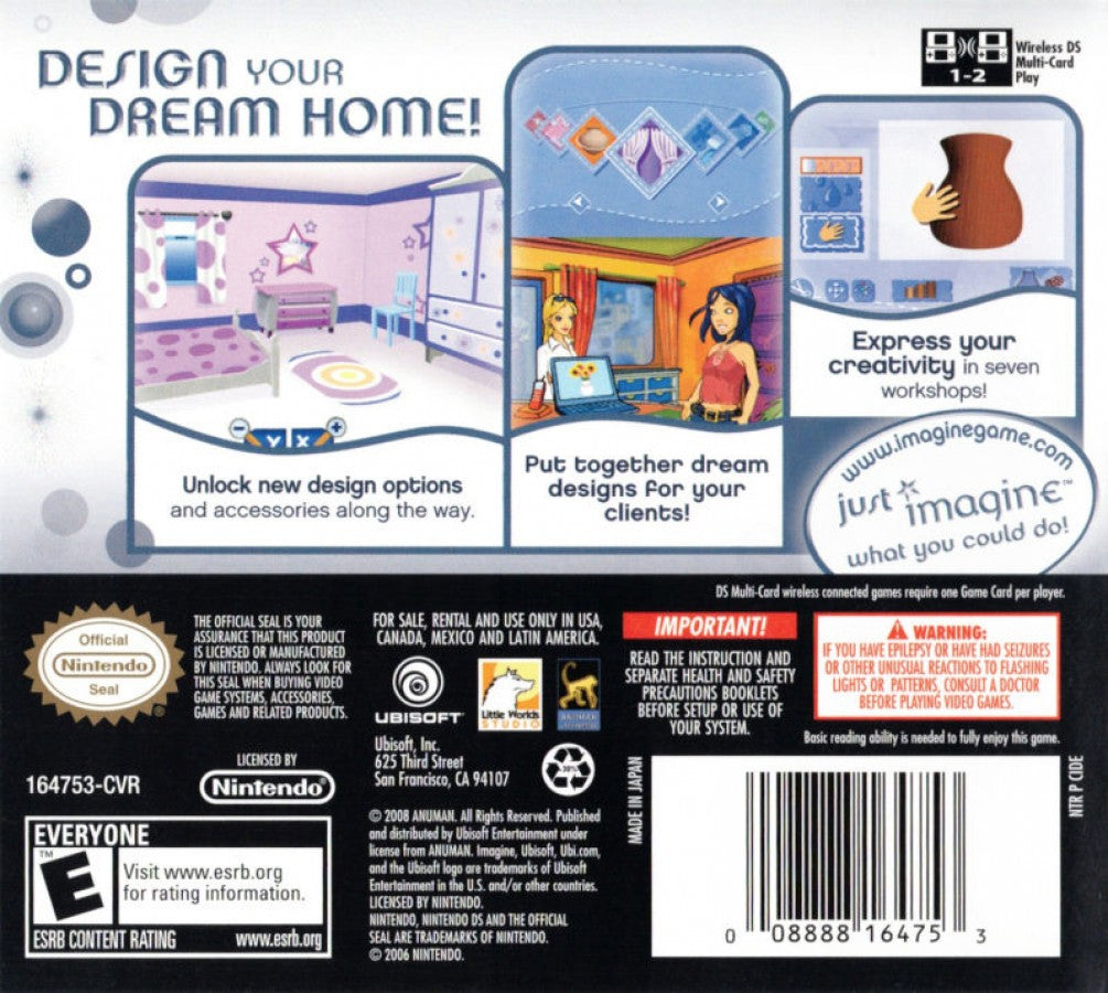 Imagine: Interior Designer back of case for Nintendo DS (DS) home design simulation video game