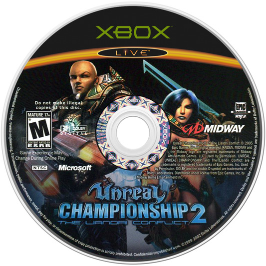 Unreal Championship 2: The Liandri Conflict retro Xbox video game Unreal Championship 2 The Liandri Conflict fast paced arena shooter third person combat multiplayer competitive FPS style action game Xbox release disc
