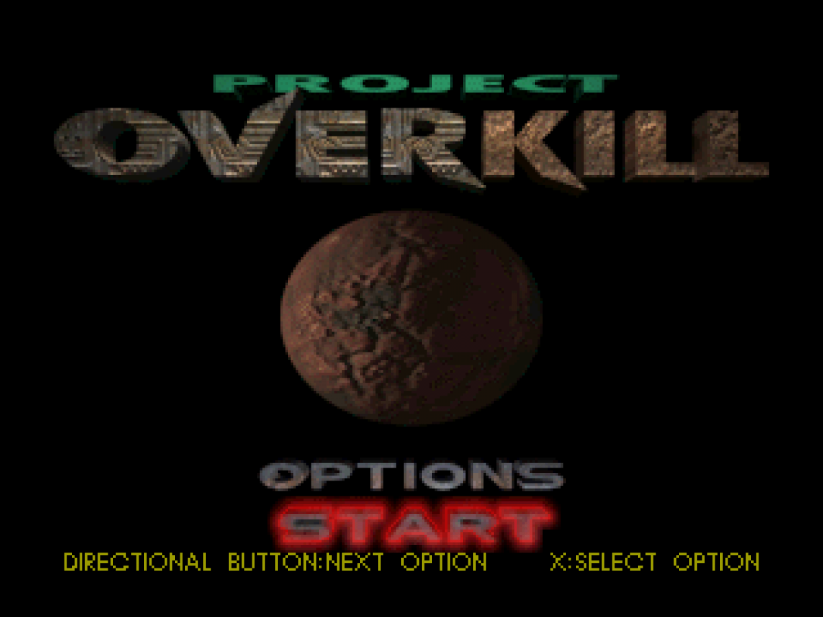 Project Overkill retro action run and gun shooter game for PlayStation 1 (PS1) title screen