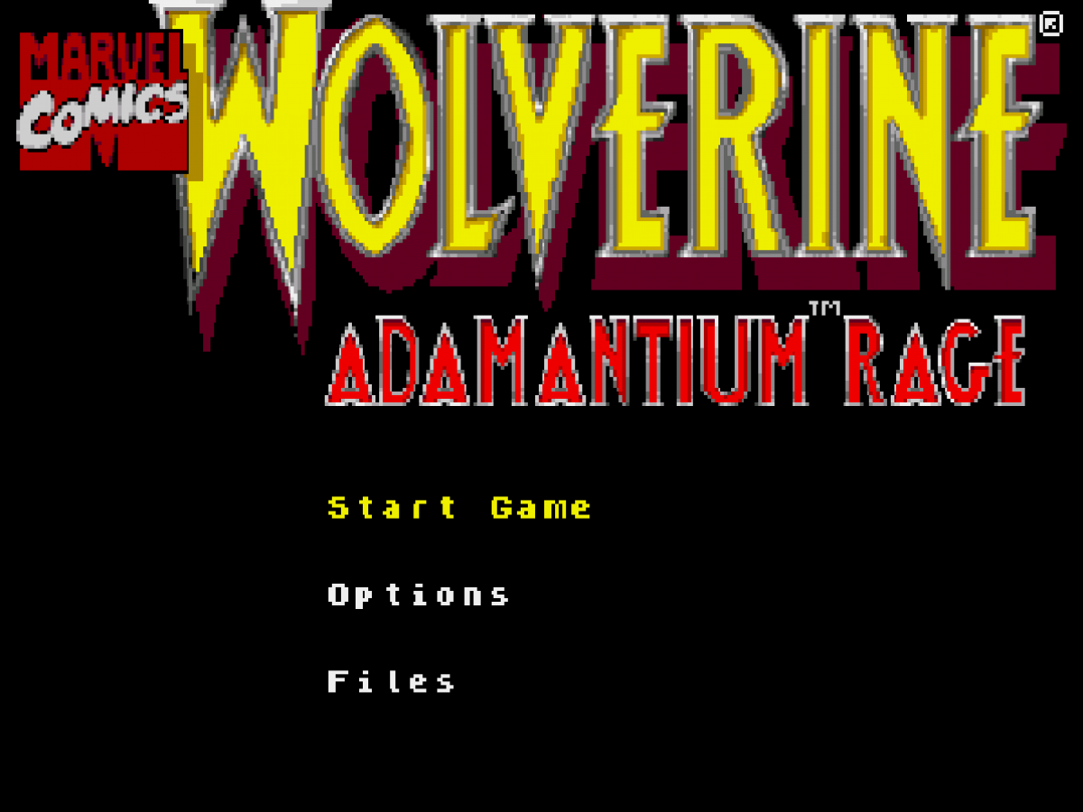 Wolverine Adamantium Rage Sega Genesis side-scrolling action-platformer video game featuring Marvel's clawed mutant with regenerative health system title screen 