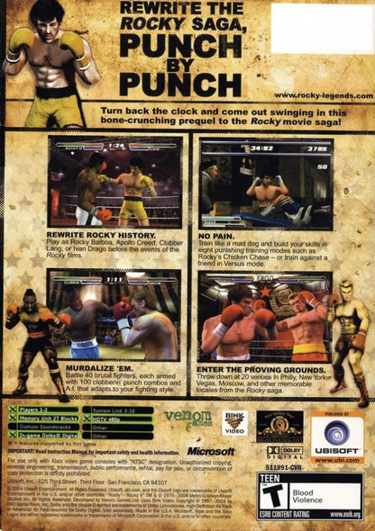 Rocky: Legends – Xbox (XBOX) back cover art for video game for XBOX