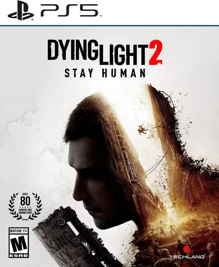 Dying Light 2 Stay Human PlayStation 5 PS5 for open world survival horror action video game fans featuring first person parkour movement zombie combat nighttime exploration weapon crafting character progression branching choices dynamic city environments cooperative multiplayer and intense post apocalyptic adventure collectible gaming appeal front cover art