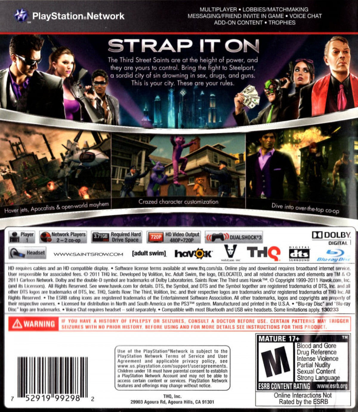 Saints Row: The Third back cover art for PlayStation 3 (PS3) video game
