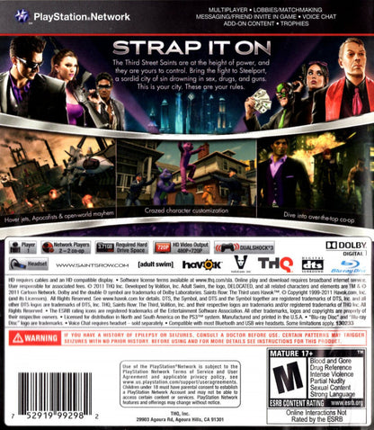 Saints Row: The Third back cover art for PlayStation 3 (PS3) video game