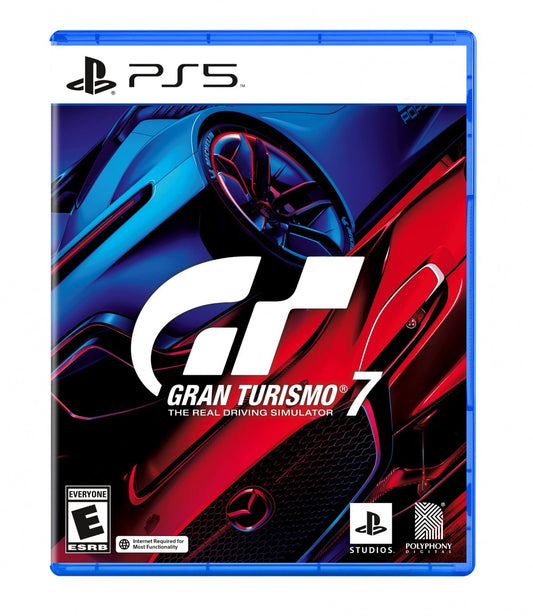 Gran Turismo 7 PS5 game featuring realistic racing simulation, extensive car collection, and stunning graphics optimized for PlayStation 5 cover art