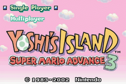 Super Mario Advance 3: Yoshi's Island title screen for Game Boy Advance (GBA) video game