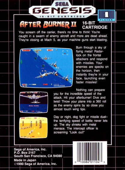 After Burner II Sega Genesis retro video game rail shooter back of case (1990)