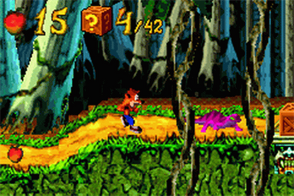 Crash Bandicoot The Huge Adventure – Game Boy Advance: Classic platforming action with Crash racing through colorful levels and collecting iconic power-ups gameplay