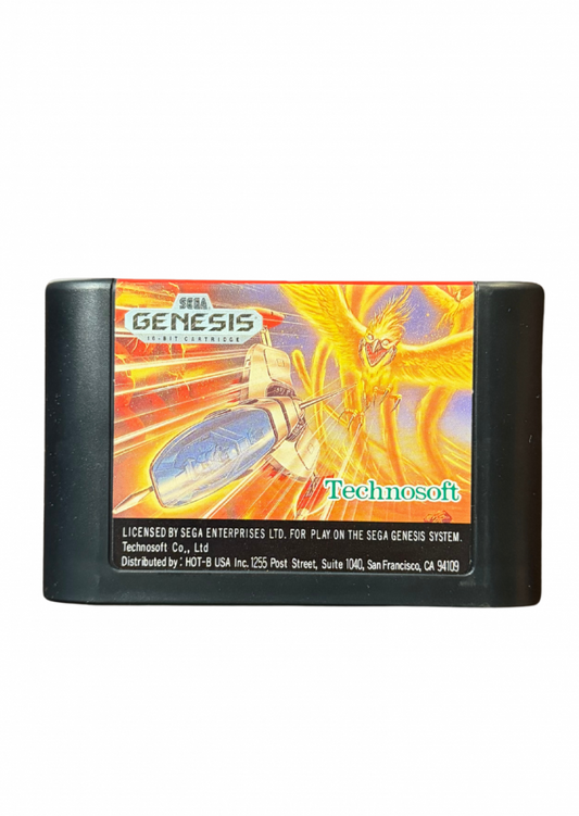 Thunder Force III Sega Genesis video game cartridge classic 16 bit shoot em up action game for retro gaming collectors Sega fans vintage video game enthusiasts Genesis game collection and classic gaming fans front of cartridge