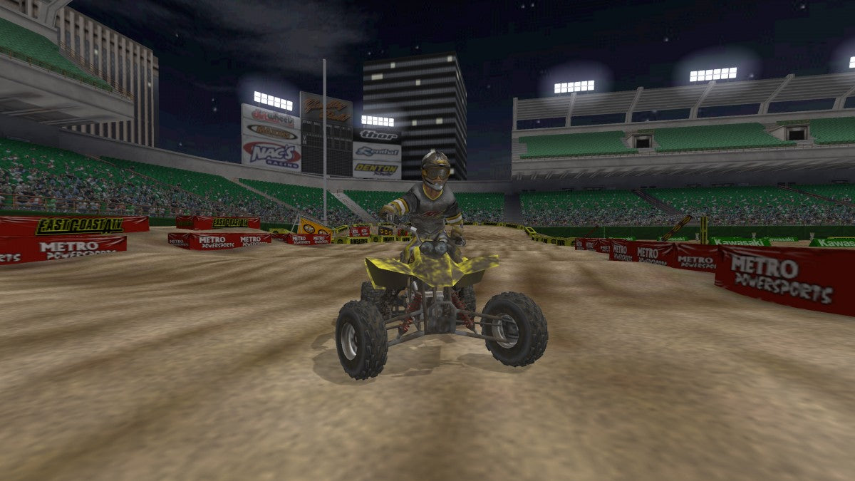 ATV Offroad Fury 2 PlayStation 2 off-road racing video game Sony Computer Entertainment America Rainbow Studios multiple vehicle classes ATVs trucks buggies motorcycles extensive trick system career mode multiplayer split-screen competitive racing championship events freestyle competitions diverse track environments desert mud terrain vehicle upgrades unlockable content progressive difficulty racing simulation arcade style off-road motorsport gameplay screenshot