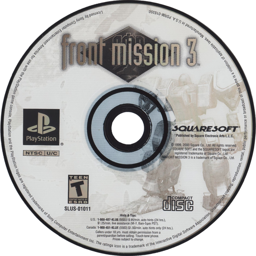 Retro Front Mission 3 PS1 cover art inspired design featuring tactical mech warfare anime military strategy game aesthetic vintage PlayStation RPG graphics futuristic wanzer combat nostalgic Squaresoft gaming fan apparel disc