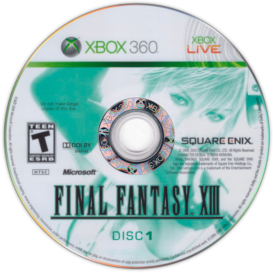 Final Fantasy XIII disc 1 for Xbox 360 (X360) role-playing video game