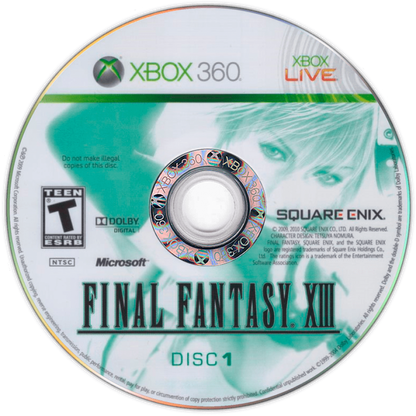 Final Fantasy XIII disc 1 for Xbox 360 (X360) role-playing video game